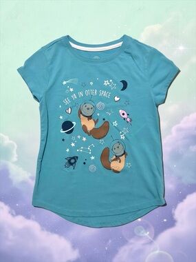 Wonder Nation “See Ya in Otter Space” Tee – Teal Blue, Girls Small (6/6X), EUC